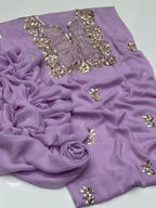Handmade Rose Gold Mukesh Work Shifoon 2PC Suit