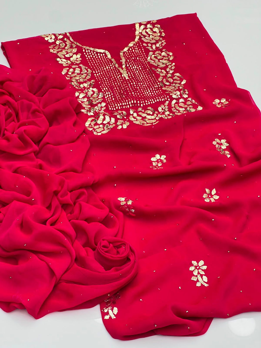Handmade Rose Gold Mukesh Work Shifoon 2PC Suit