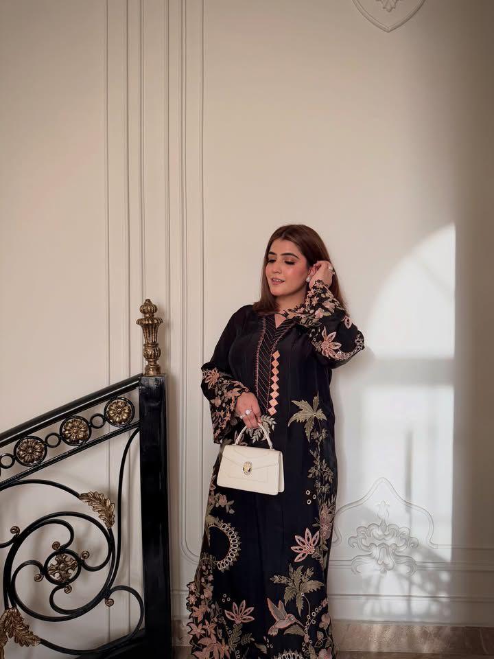 Premium Silk Embroidered 3PC Long Kaftan Set