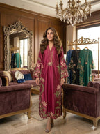 Premium Silk Embroidered 3PC Long Kaftan Set