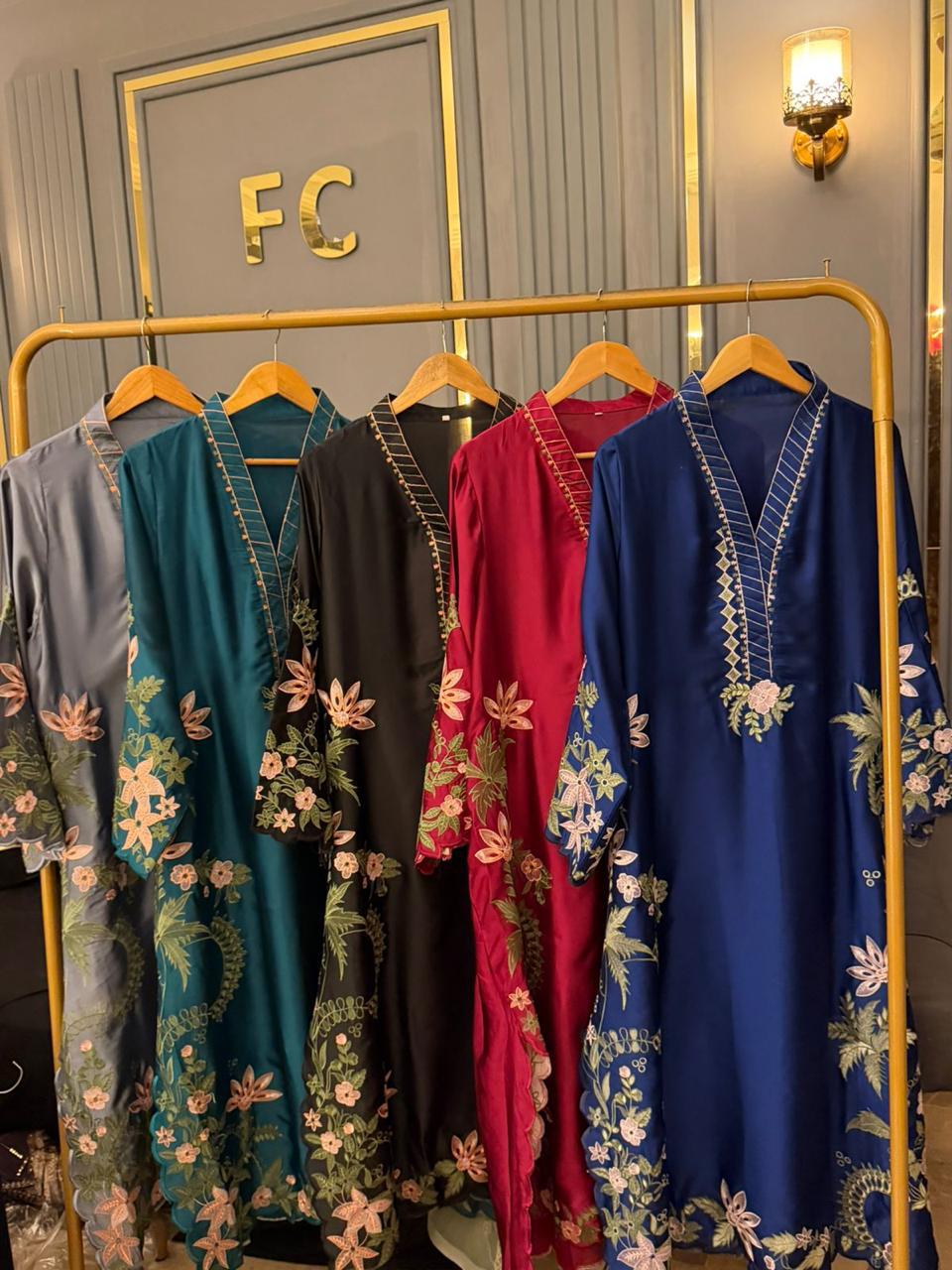Premium Silk Embroidered 3PC Long Kaftan Set