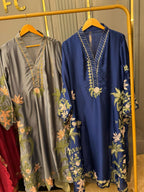 Premium Silk Embroidered 3PC Long Kaftan Set