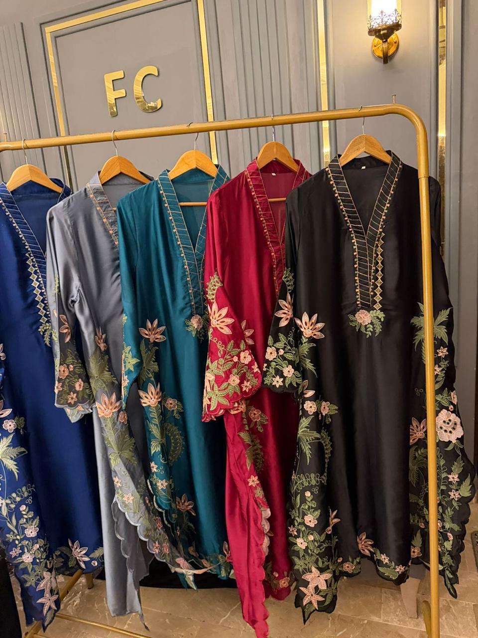 Premium Silk Embroidered 3PC Long Kaftan Set