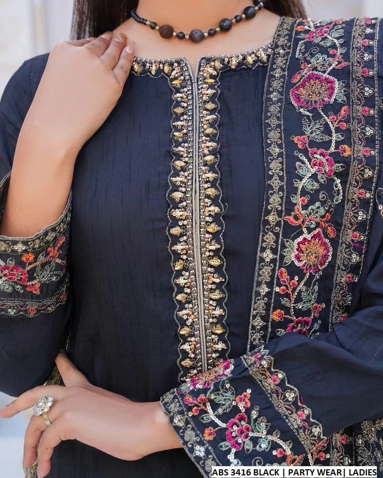 Luxury Raw Silk Embroidered 3PC Ready To Wear Dress