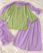 Premium Lawn Contrast 3PC Co-Ord Set with Chiffon Dupatta