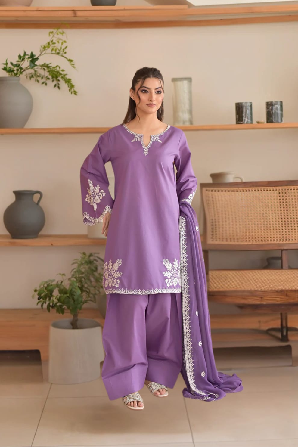Rumi Pure Cotton Embroidered 3PC Suit With Farshi Shalwar
