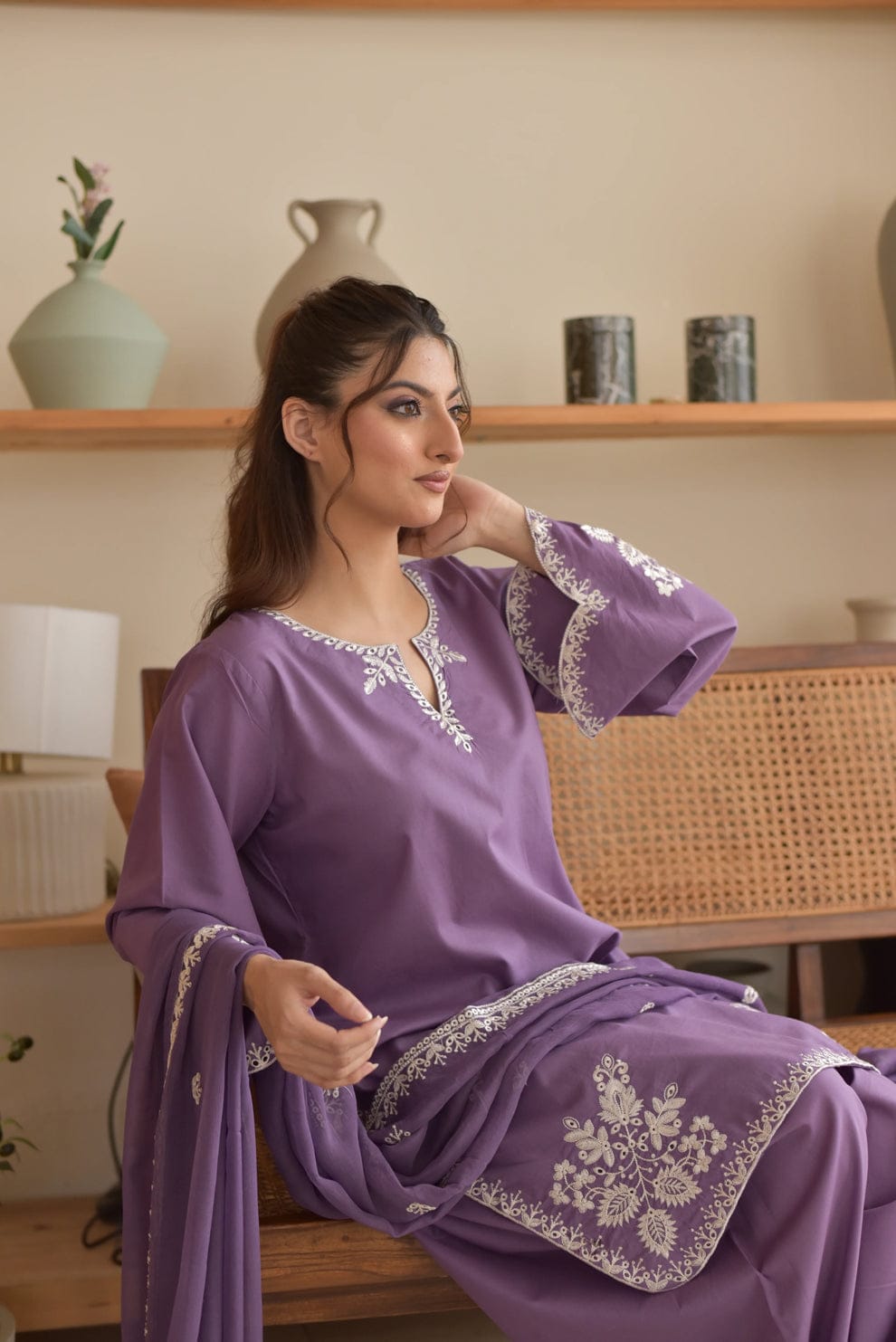 Rumi Pure Cotton Embroidered 3PC Suit With Farshi Shalwar