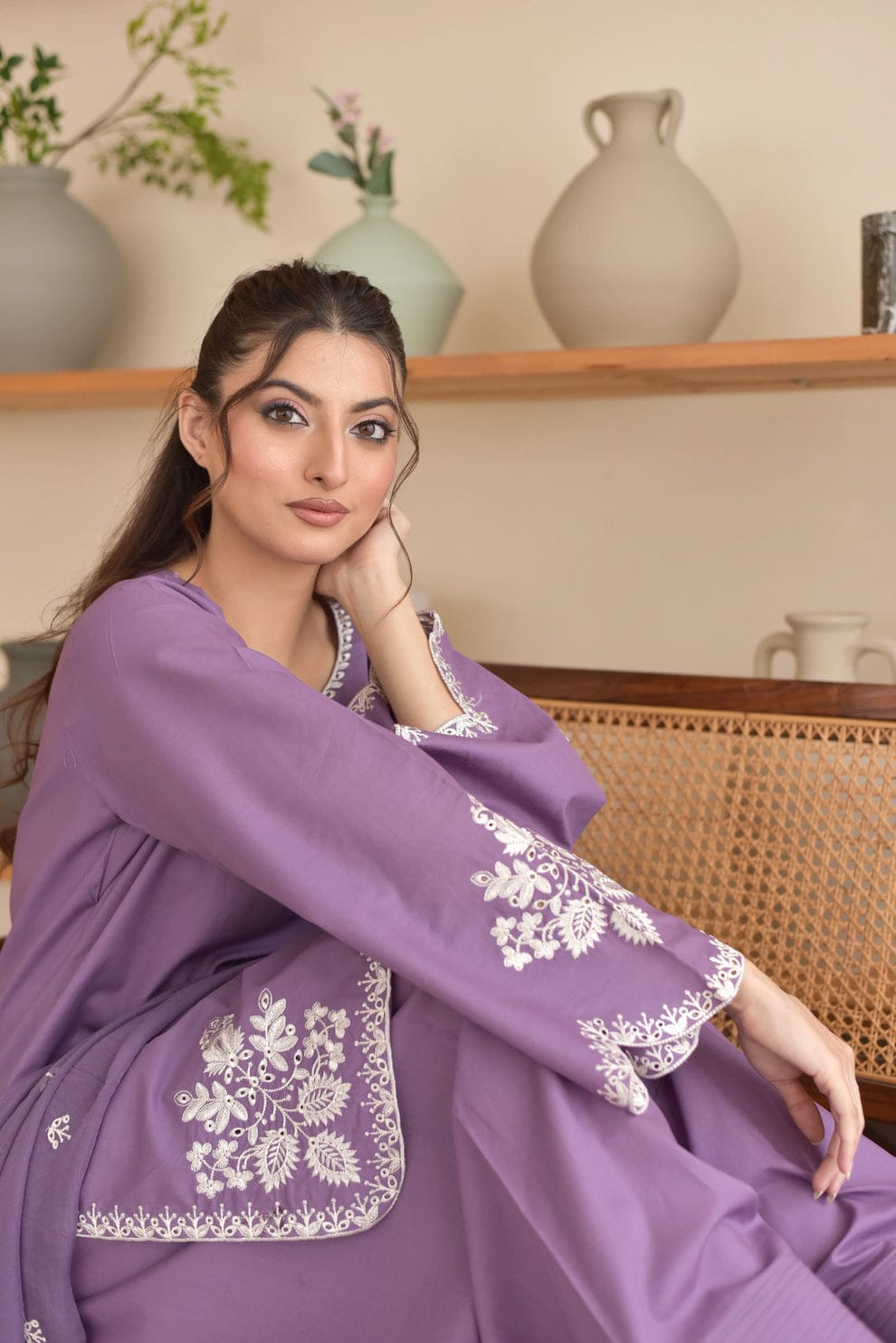 Rumi Pure Cotton Embroidered 3PC Suit With Farshi Shalwar