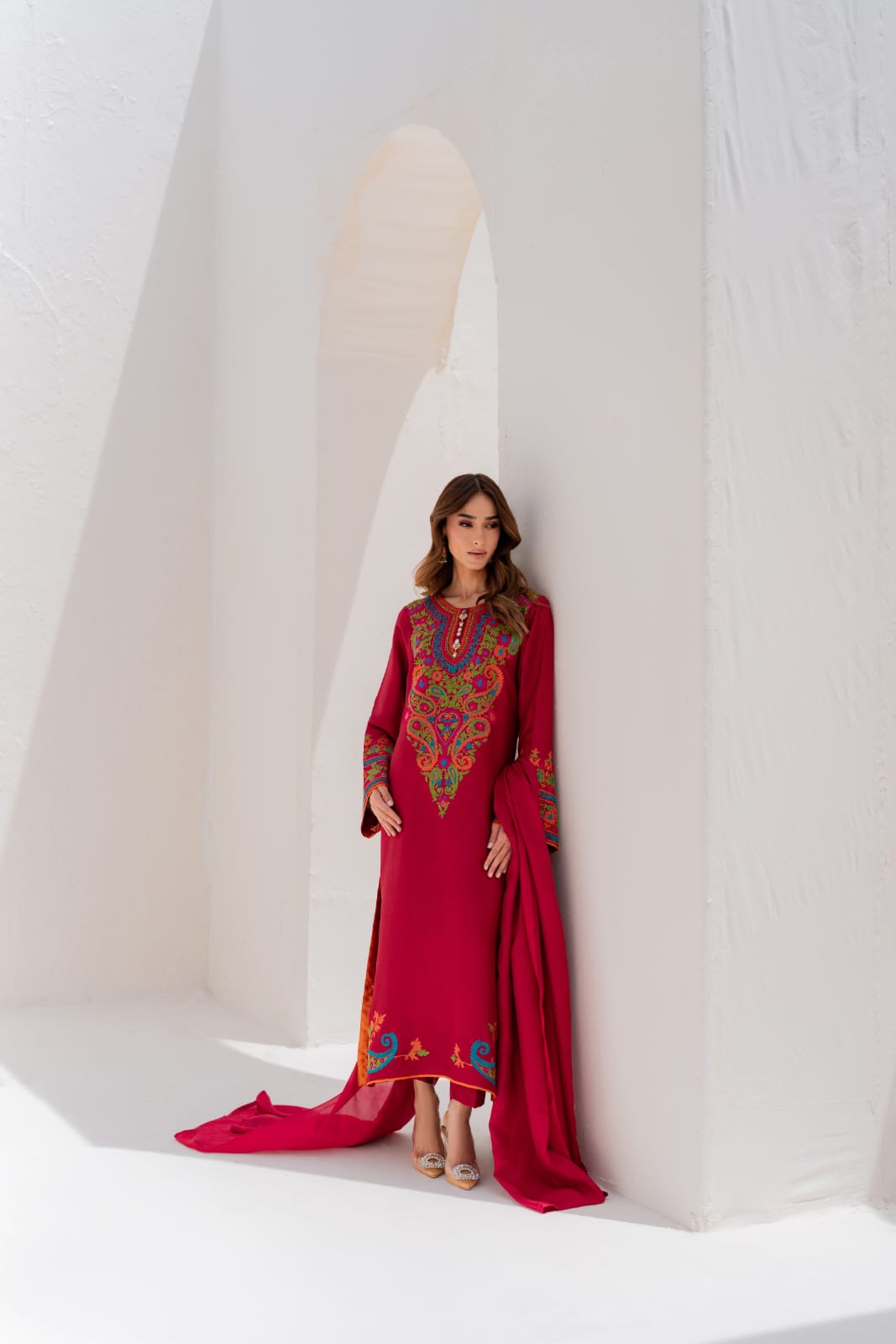 Anusha Premium Arabic Lawn Multi-Color Embroidered 3PC Suit With Chiffon Dupatta