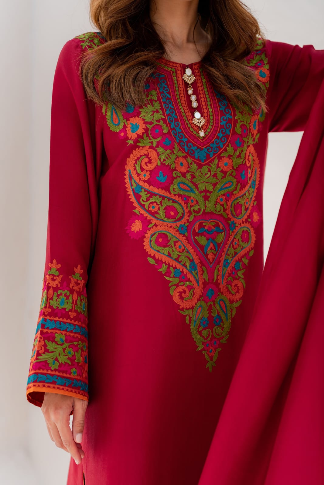 Anusha Premium Arabic Lawn Multi-Color Embroidered 3PC Suit With Chiffon Dupatta