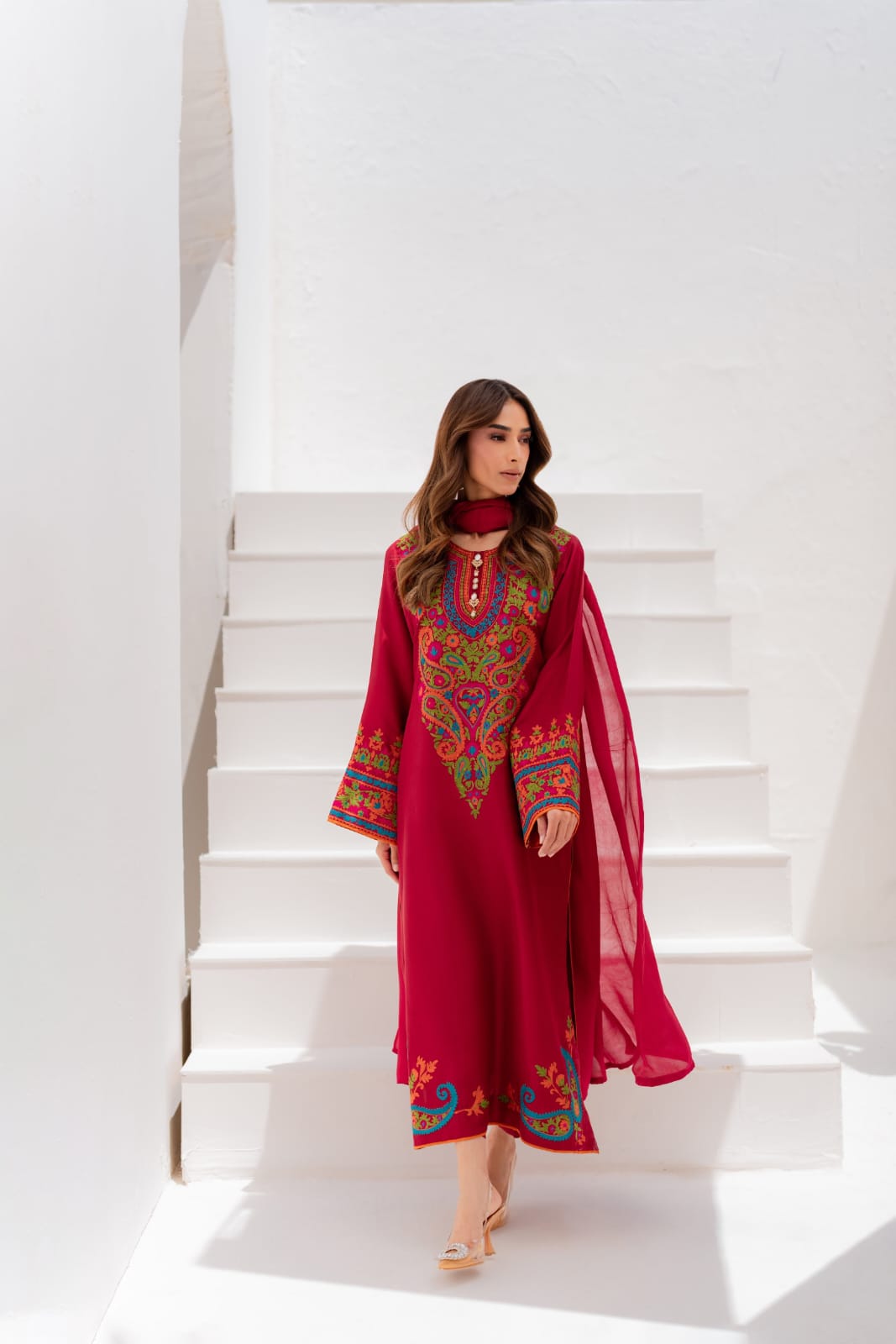 Anusha Premium Arabic Lawn Multi-Color Embroidered 3PC Suit With Chiffon Dupatta