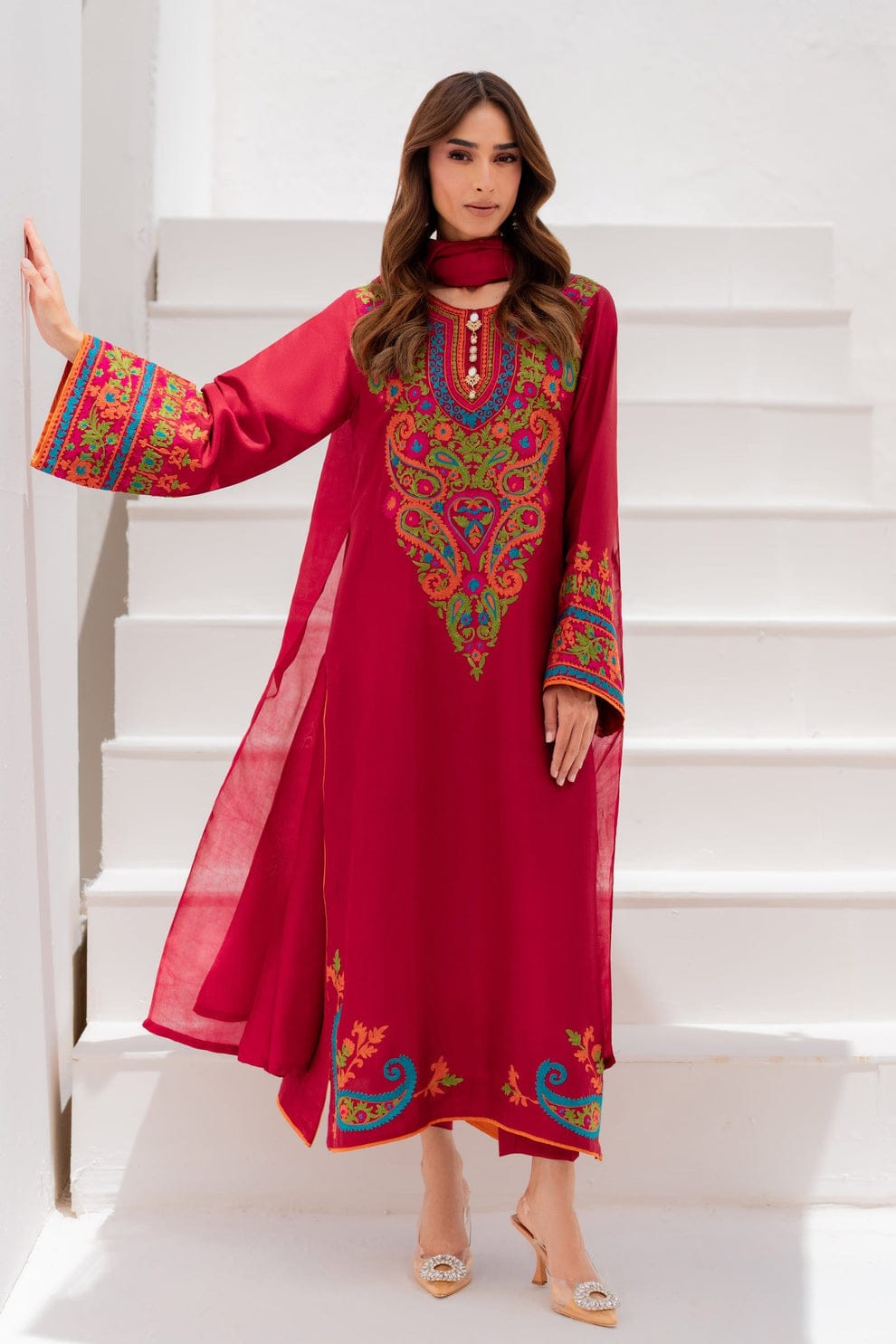 Anusha Premium Arabic Lawn Multi-Color Embroidered 3PC Suit With Chiffon Dupatta
