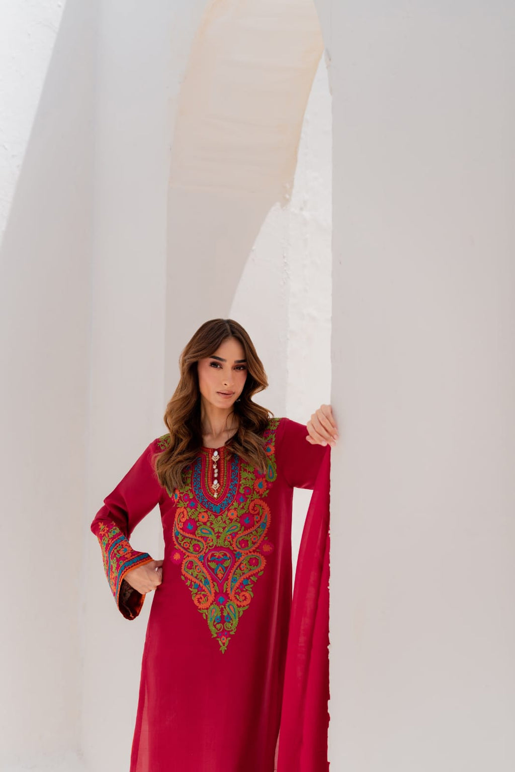 Anusha Premium Arabic Lawn Multi-Color Embroidered 3PC Suit With Chiffon Dupatta