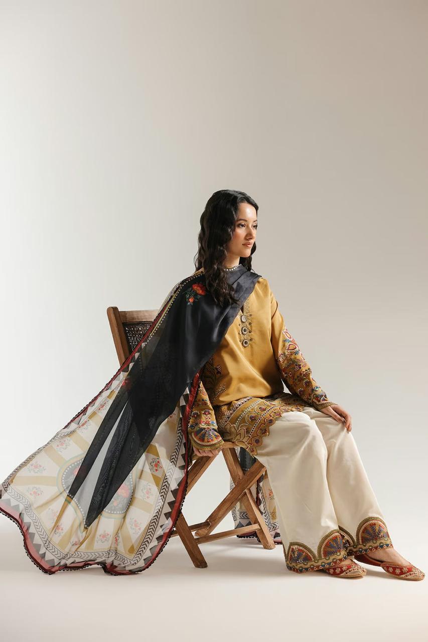 Safina Luxury Lawn Cotton Embroidered 3PC Suit With Digital Printed Dupatta