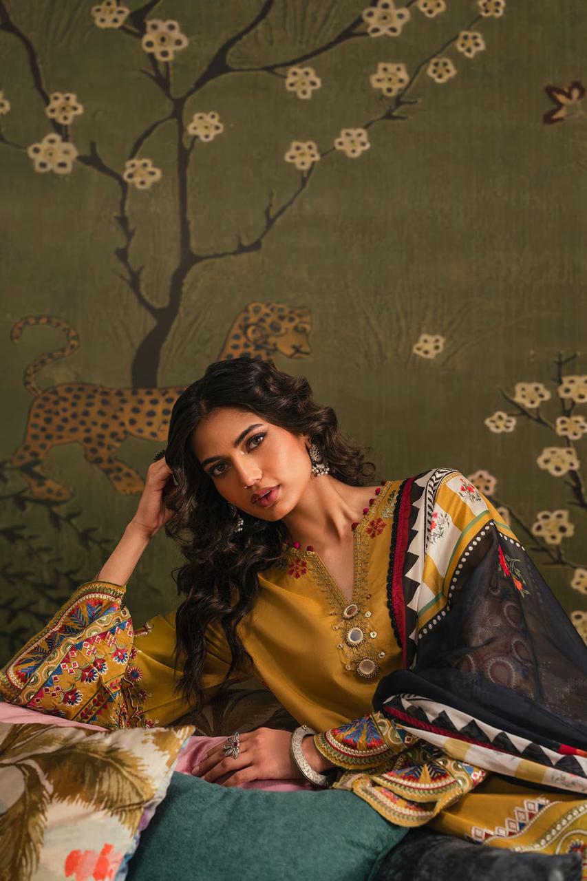Safina Luxury Lawn Cotton Embroidered 3PC Suit With Digital Printed Dupatta