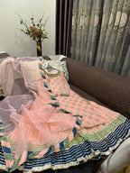 Elegant Embroidered Chiffon Festive Shirt With Crushed Silk Sharara & Organza Dupatta