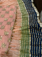 Elegant Embroidered Chiffon Festive Shirt With Crushed Silk Sharara & Organza Dupatta
