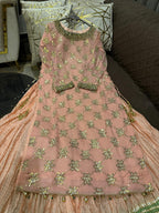 Elegant Embroidered Chiffon Festive Shirt With Crushed Silk Sharara & Organza Dupatta