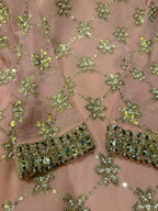 Elegant Embroidered Chiffon Festive Shirt With Crushed Silk Sharara & Organza Dupatta