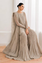 Luxury Pure Chiffon Hand Embellished 3PC Suit With Farshi Gharara & Embroidered Dupatta