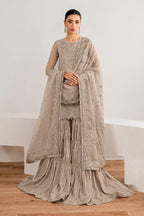 Luxury Pure Chiffon Hand Embellished 3PC Suit With Farshi Gharara & Embroidered Dupatta