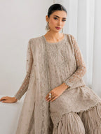 Luxury Pure Chiffon Hand Embellished 3PC Suit With Farshi Gharara & Embroidered Dupatta