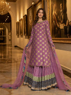 Elegant Embroidered Chiffon Festive Shirt With Crushed Silk Sharara & Organza Dupatta