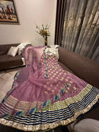 Elegant Embroidered Chiffon Festive Shirt With Crushed Silk Sharara & Organza Dupatta