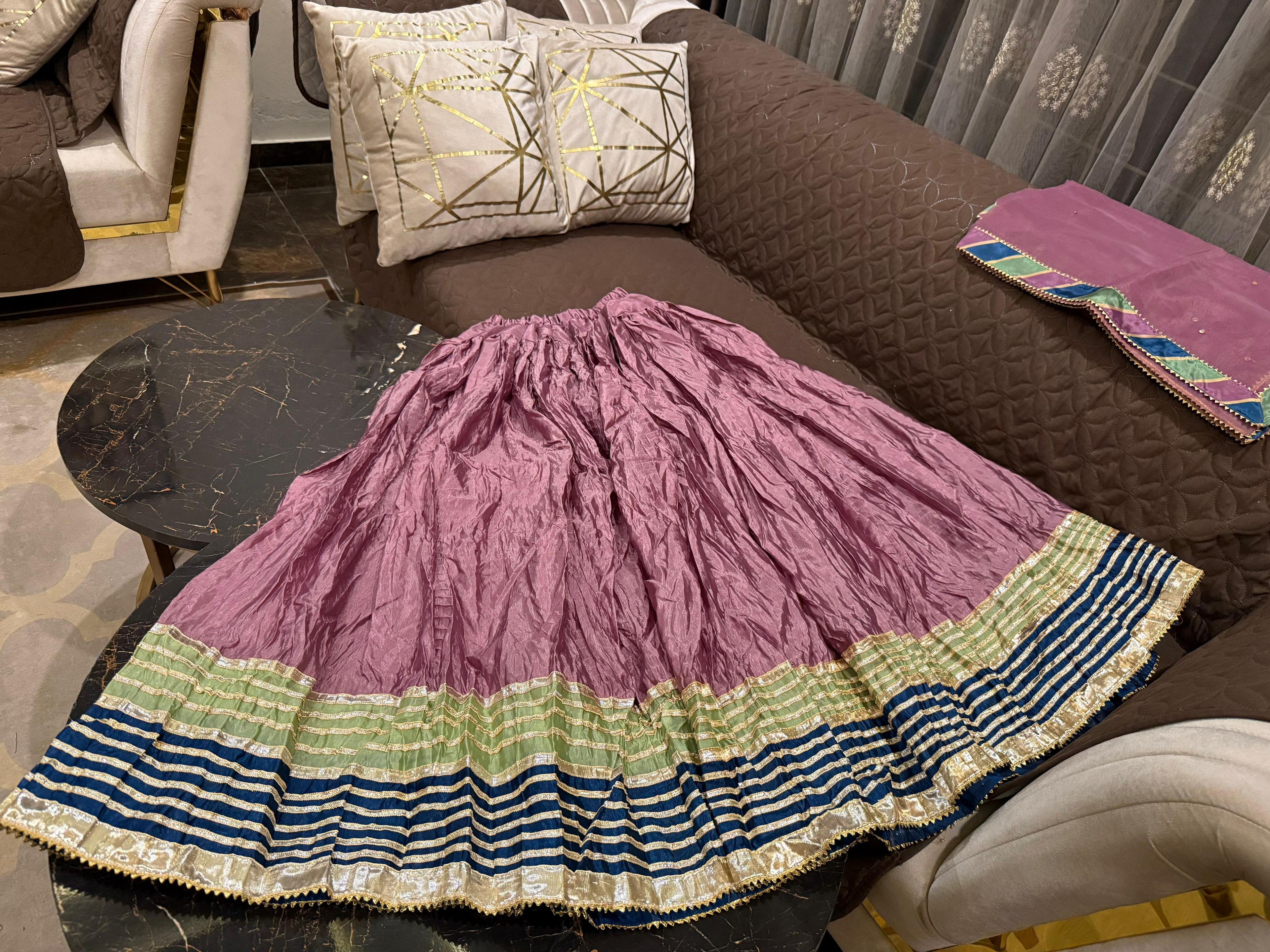 Elegant Embroidered Chiffon Festive Shirt With Crushed Silk Sharara & Organza Dupatta