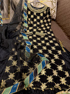 Elegant Embroidered Chiffon Festive Shirt With Crushed Silk Sharara & Organza Dupatta