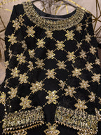 Elegant Embroidered Chiffon Festive Shirt With Crushed Silk Sharara & Organza Dupatta