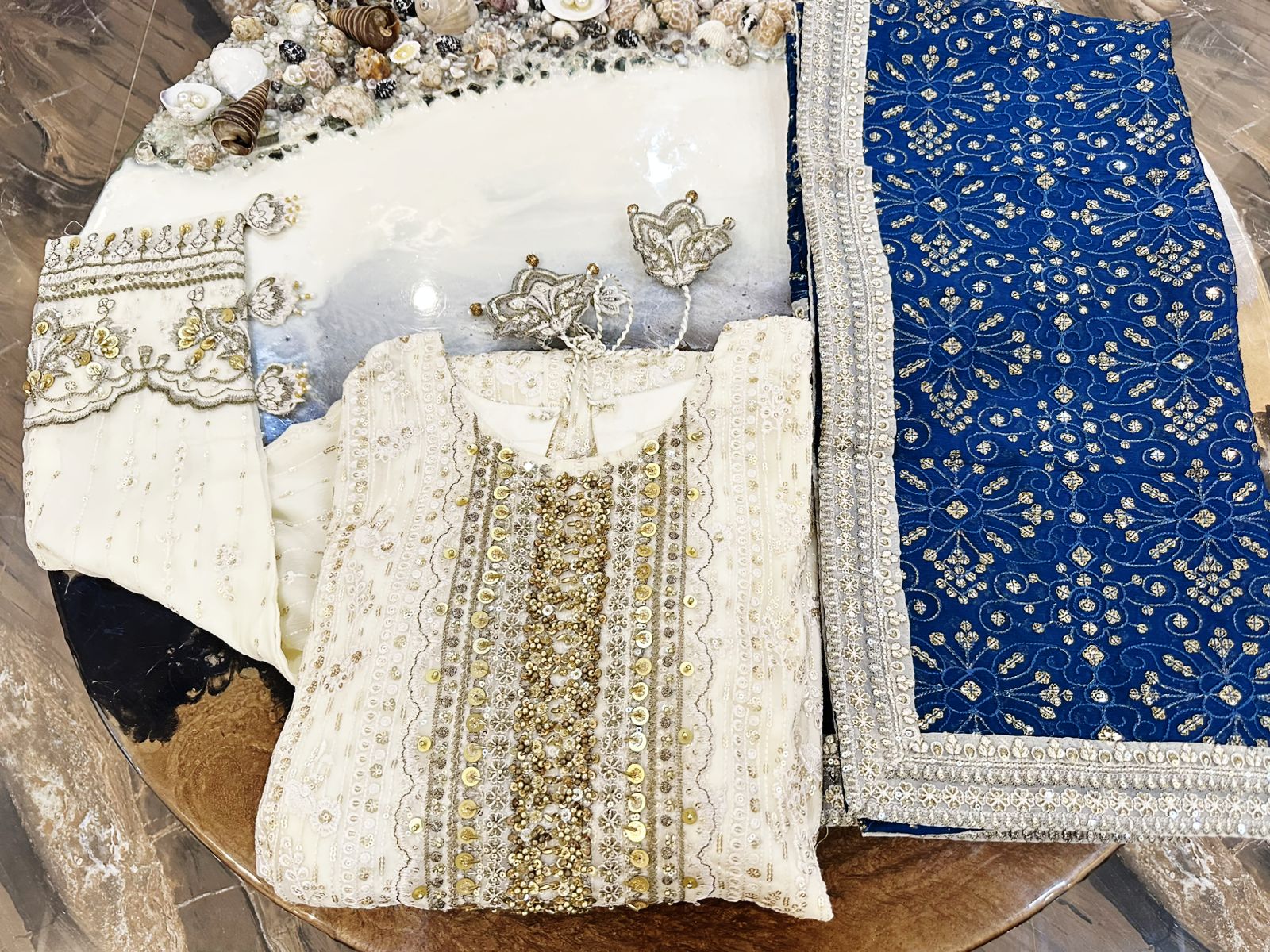 Luxury Pure Chiffon Hand Embellished 3PC Suit With Contrast Dupatta & Crush Flapper