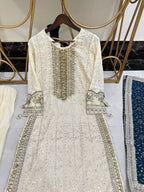 Luxury Pure Chiffon Hand Embellished 3PC Suit With Contrast Dupatta & Crush Flapper