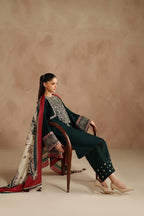 Dinar Premium Lawn Embroidered 3PC Suit With Digital Voil Dupatta