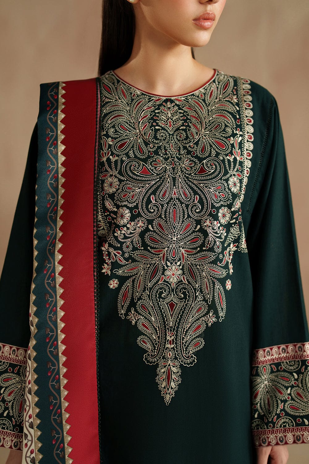 Dinar Premium Lawn Embroidered 3PC Suit With Digital Voil Dupatta