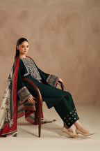 Dinar Premium Lawn Embroidered 3PC Suit With Digital Voil Dupatta