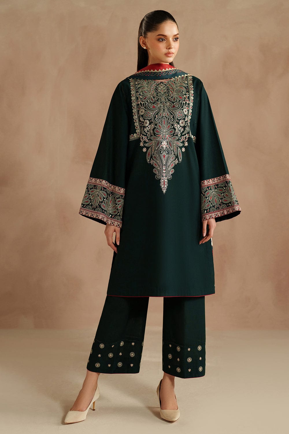 Dinar Premium Lawn Embroidered 3PC Suit With Digital Voil Dupatta