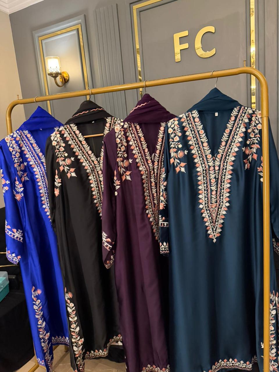 Luxury Russian Silk Heavy Embroidered 3PC Suit With Chiffon Dupatta (Long Length)