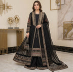 Luxury Pure Khaddi Organza Handwork Festive Gown 5PC Set With Embroidered Plazzo & Potli Bag