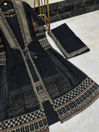 Luxury Pure Khaddi Organza Handwork Festive Gown 5PC Set With Embroidered Plazzo & Potli Bag