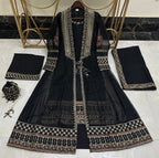 Luxury Pure Khaddi Organza Handwork Festive Gown 5PC Set With Embroidered Plazzo & Potli Bag
