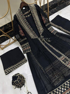 Luxury Pure Khaddi Organza Handwork Festive Gown 5PC Set With Embroidered Plazzo & Potli Bag