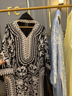 Sana Safinaz Inspired Heavy Aariwork Chiffon 3PC Suit With Raw Silk Trouser