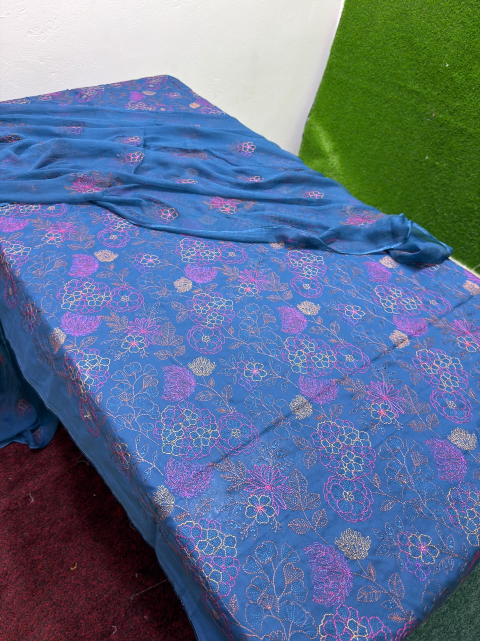 Bareeze Inspired Luxury Chicken Kari 3PC Suit With Pure Chiffon Dupatta
