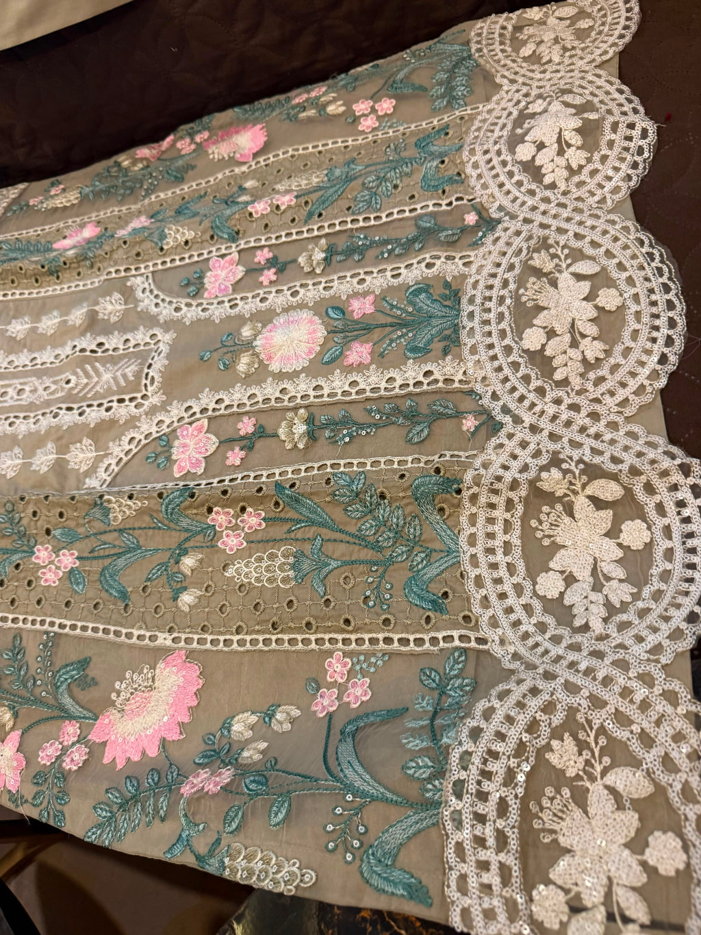 Elegant Chikankari Embroidered Long Shirt 3PC Suit With Shaded Chiffon Dupatta