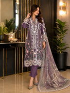 Elegant Chikankari Embroidered Long Shirt 3PC Suit With Shaded Chiffon Dupatta