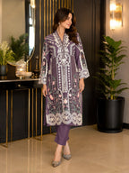 Elegant Chikankari Embroidered Long Shirt 3PC Suit With Shaded Chiffon Dupatta