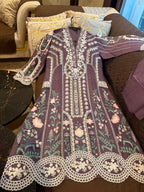 Elegant Chikankari Embroidered Long Shirt 3PC Suit With Shaded Chiffon Dupatta