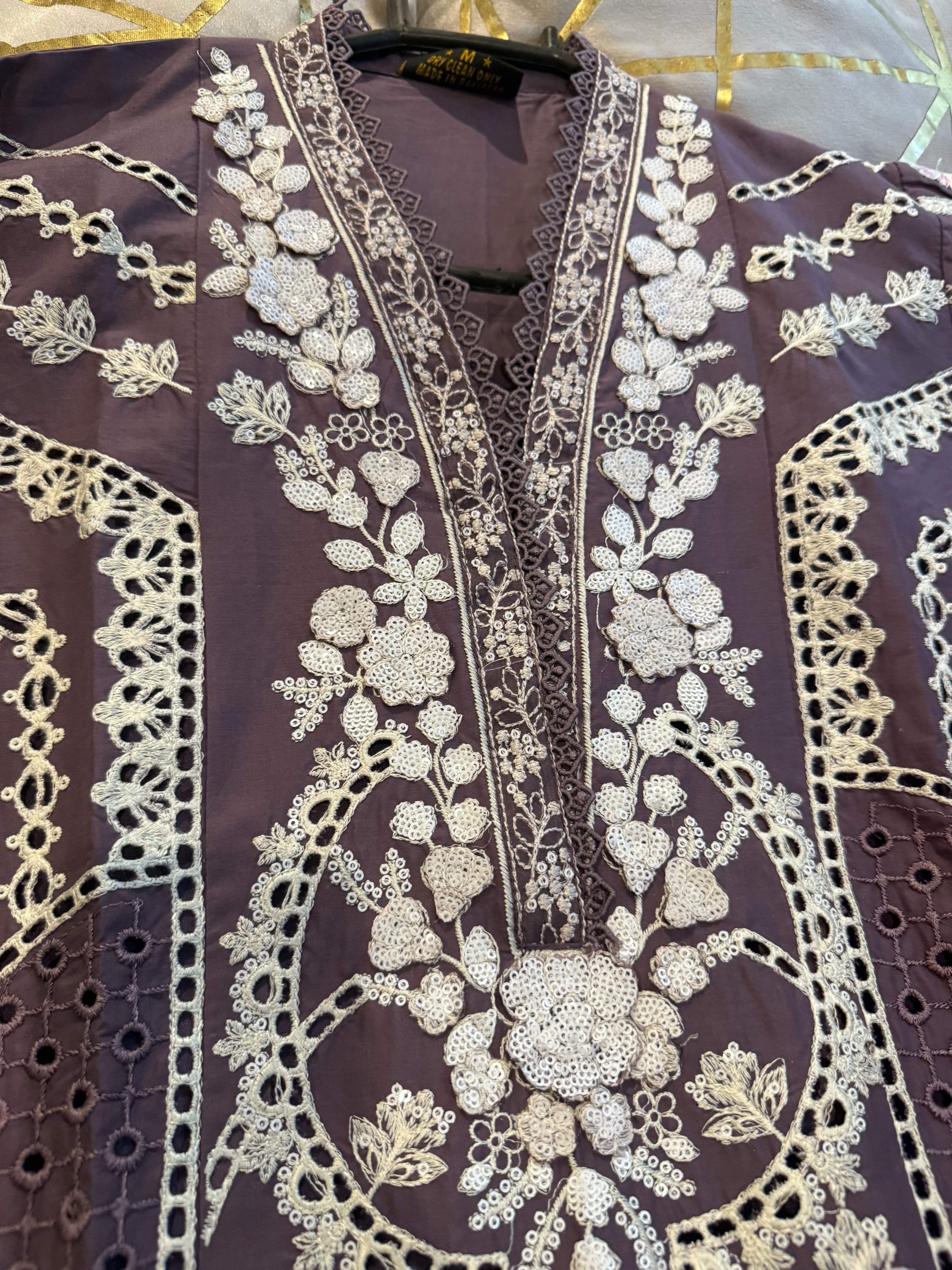 Elegant Chikankari Embroidered Long Shirt 3PC Suit With Shaded Chiffon Dupatta