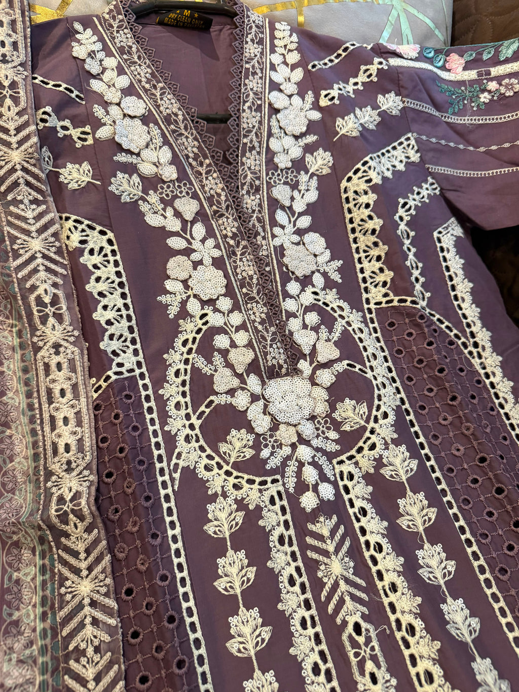 Elegant Chikankari Embroidered Long Shirt 3PC Suit With Shaded Chiffon Dupatta
